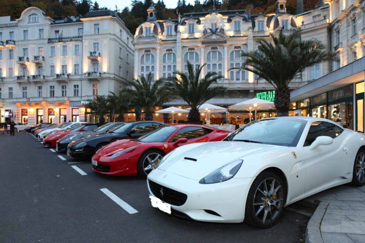 Ferrari sports cars parked outside the grand event unveiling event organized by Maxin PRAGUE