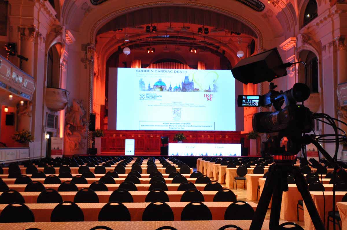 Camera focusing the stage of Prague Sudden Cardiac Death conference
