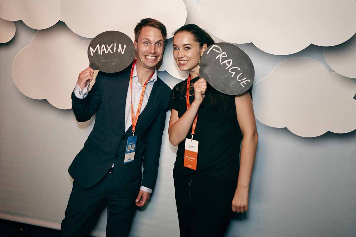 Daniel and Eva organizers at Prague annual conference photo booth