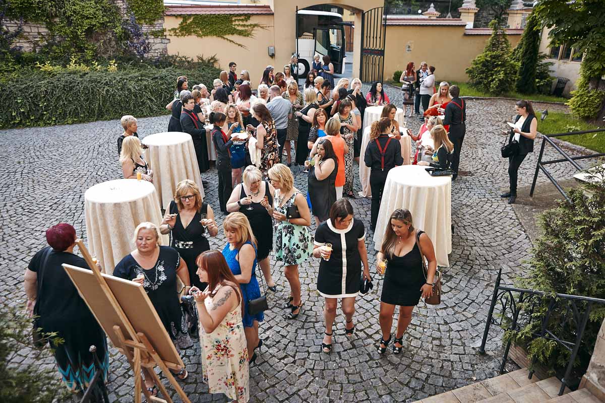 Guests arriving to Prague medieval cloister incentive program venue
