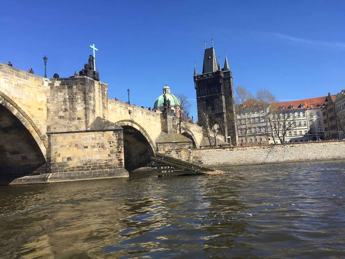 Prague Charles Bridge from the river at event for Brazilian company