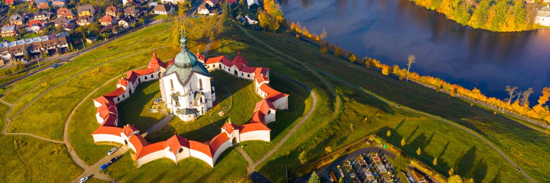 Top view of the church St. John of Nepomuk. Zdar nad Sazavou. Cz